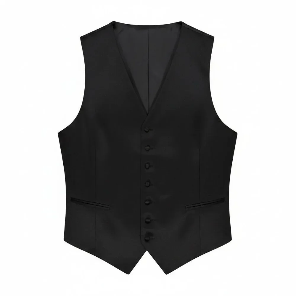 Men's Neiman Marcus Black Tuxedo Vest Silk Mens Large Button Front Waistcoat